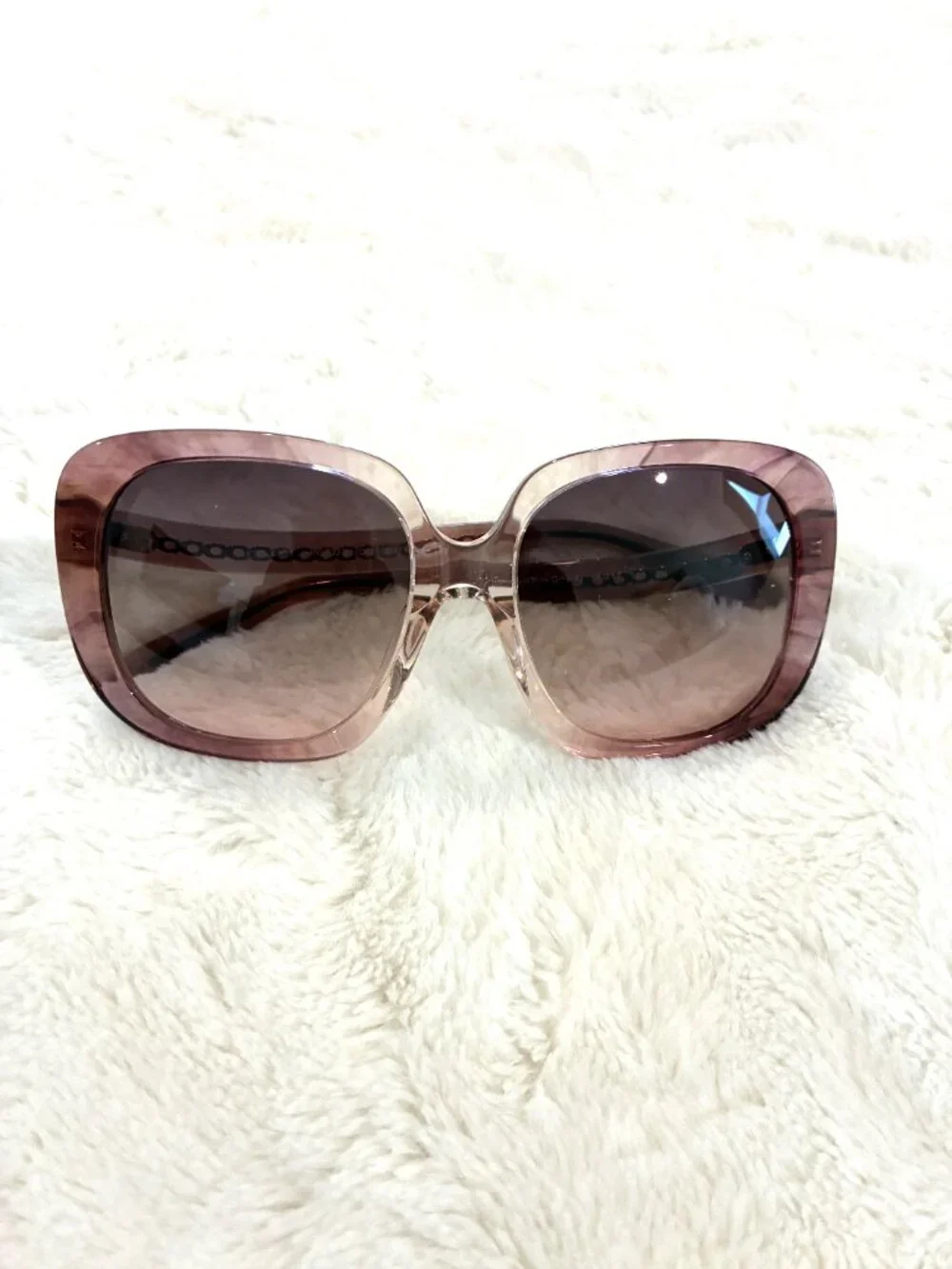 Coach HC8395U Square Sunglasses Translucent Pink Frame Brown Gradient With Case